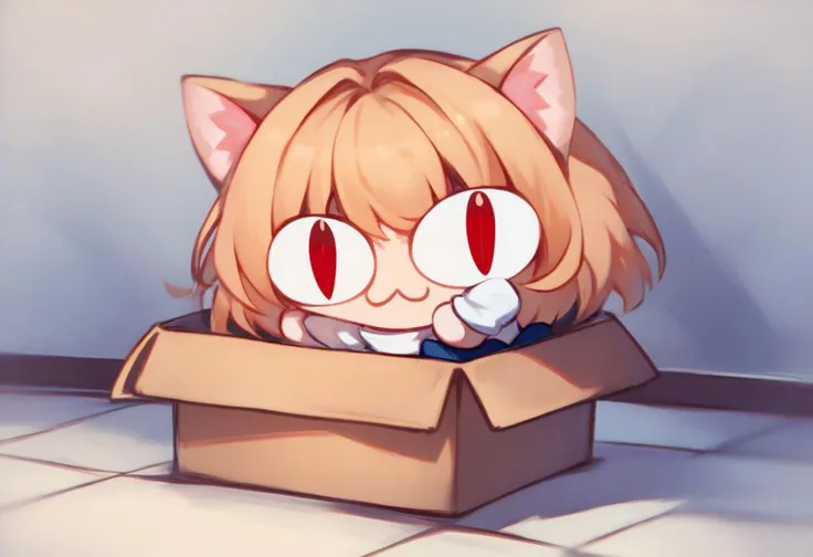 anime cat in a box with eyes wide open