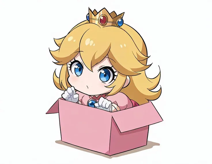 a close up of a cartoon character in a box with a crown on top