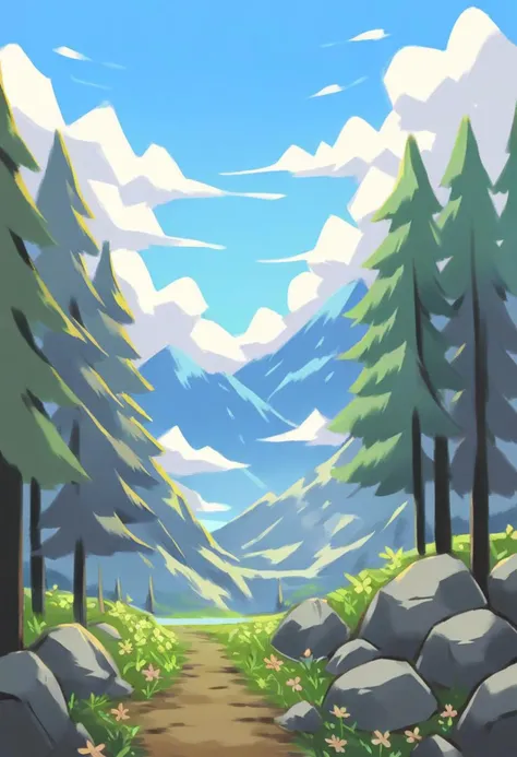 score_9, score_8_up, score_7_up, score_6_up, score_5_up, score_4_up, source_anime,
flower,outdoors,sky,day,cloud,tree,blue sky,no humans,grass,nature,scenery,forest,rock,mountain,landscape,mountainous horizon