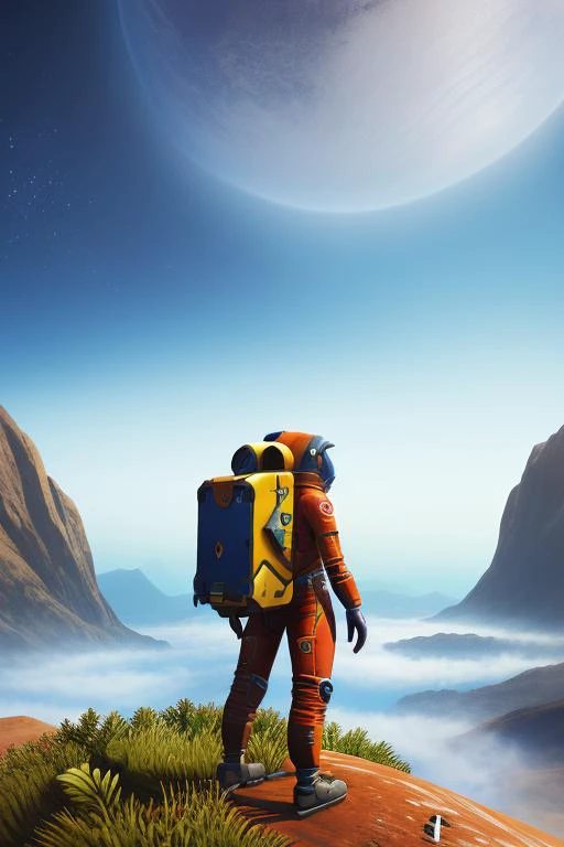 A sci-fi astronaut looking up to space, nomanssky style artwork, wallpaper