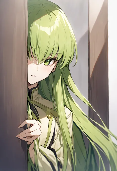 masterpiece, best quality, highres, 1girl, c.c., code geass, peeking out upper body
<lora:peeking_out_ponyxl:1>