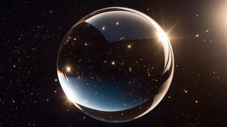 A photo of a transparent water sphere in space orbiting a star , dark space,, RAW photo, 4k,  masterpiece, best quality, photorealistic, hires,<lora:epi_noiseoffset2:0.5>