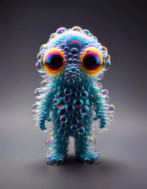 Mutant made out of soap bubbles, A fun and whimsical soap bubble creature that resembles a cartoon character. Bright colors and playful expression.