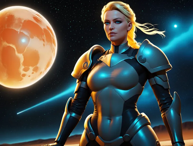 Space-themed blonde woman wearing green futuristic plate, armor standing on an alien planet desert with a orange sun <lora:RMSDXL_Enhance:3> <lora:RMSDXL_Photo:3> <lora:Fr3j4_PONY_1-000013:0.75> fr3j4, score_9, score_8_up, score_7_up, score_6_up, score_5_u...