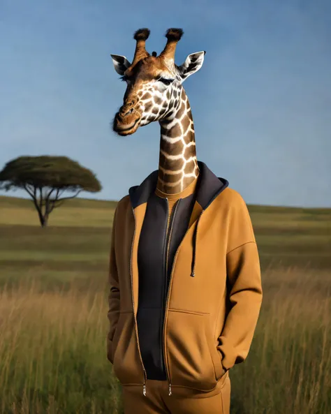 a giraffe wearing a tracksuit