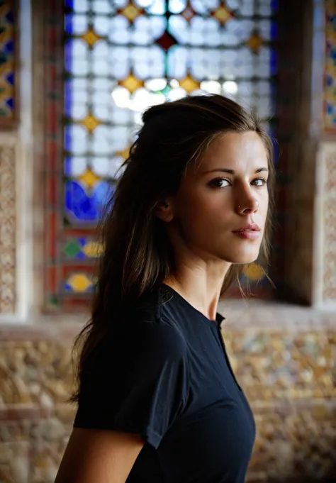 cinematic film still  <lora:LittleCaprice_SDXL_v1.0:1>
Photorealistic portrait of (((ohwx woman))), exuding elegance and reverence within the historic walls of a Cypriot monastery. Captured by Platon with a minimalist and focused approach. She stands befor...