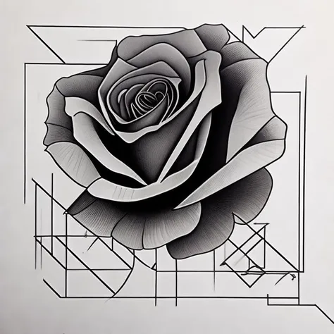 <lyco:Geometric_drawing_style_Sa_May :1.0> rose by Geometric drawing style