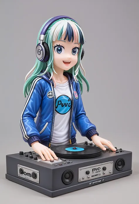 a close up of a toy figure of a woman with headphones on