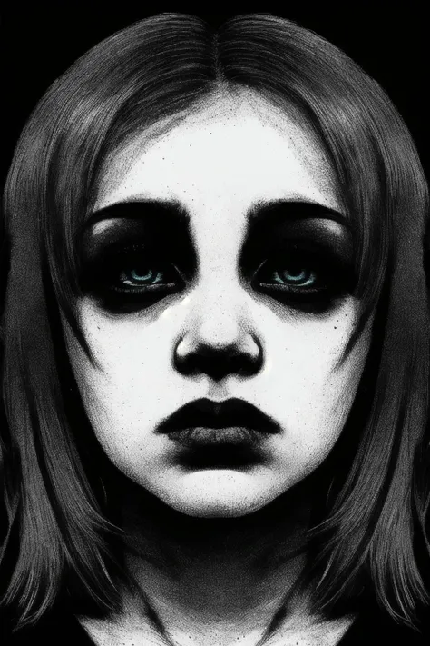 close-up portrait,red blood across eye sockets,(lineart:1.3),charcoal medium,black background,depressive,despondent,(high contrast:1.3),dof,dark theme,dark atmosphere,glitch,