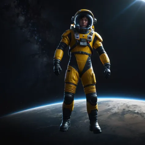 professional 3d model of  <lora:LoDe+Ro style:1>
a man in a space suit standing in front of a planet,solo,gloves,1boy,male focus,helmet,1other,science fiction,realistic,space,planet,spacesuit,astronaut,LoDe+Robots Style,Love Death + Robots style,Love,Death...