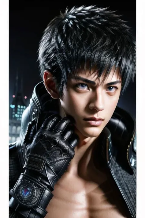 masterpiece,best quality,Highres,Realistic,RAW photo,1boy,noctis,yaoi,18 years old,no shirt,nude,very very handsome,perfect face,cute face,extremly detailed face,perfect hands,5 fingers,fingerless gloves,pecs,full body,penis,ornate futuristic castle backgr...