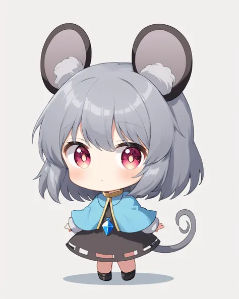 anime girl with gray hair and ears wearing a blue dress