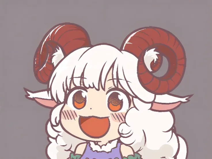 anime character with horns and a dress with a big smile