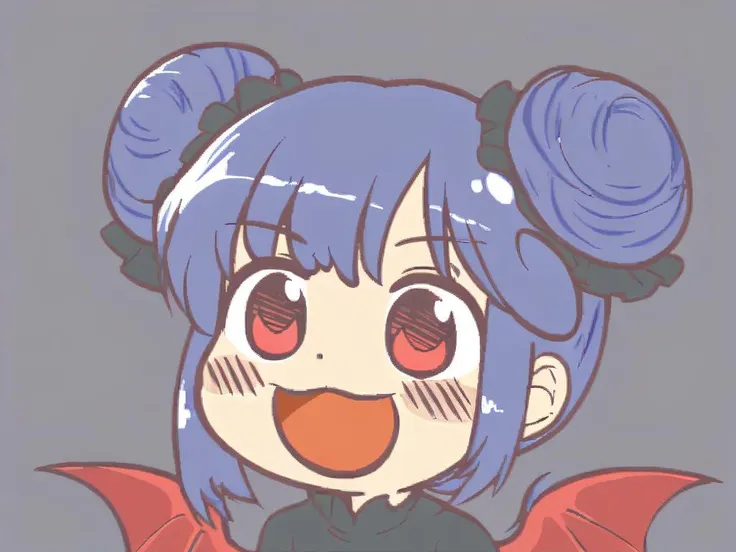 anime girl with blue hair and red eyes with a bat