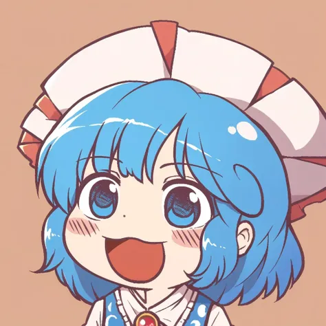 anime girl with blue hair and a sailor hat with a red and white stripe