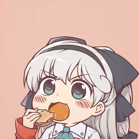 anime girl eating a sandwich with a big smile on her face