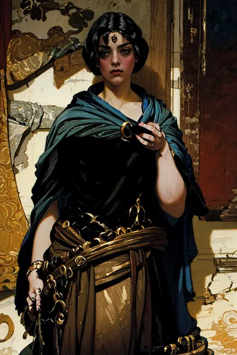 (masterpiece), (best quality), (ultra detailed),RavenTT, navy-blue cloak, black leotard, brooch, belt,  <lora:RavenTT:1>, <lora:drowninginexcellence:0.6>, excellence a painting of, <lora:ARTSTYLE_JohnWilliamGodward_ownwaifu:0.8>, ARTSTYLE_JohnWilliamGodwar...