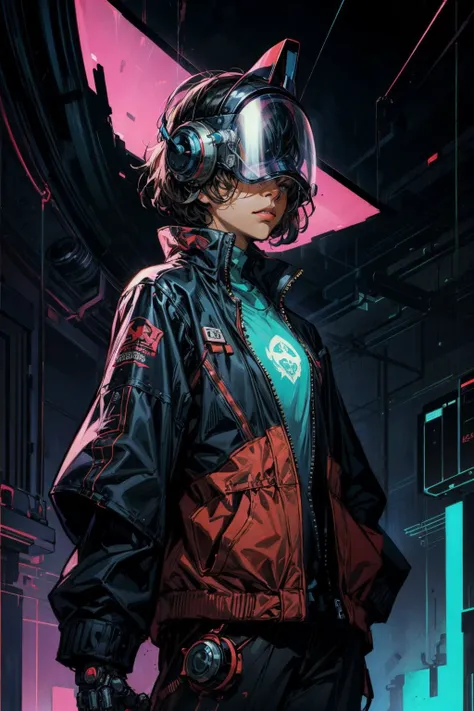 1 girl, cute jacket , cybernetic helmet 
cyberpunk, neon light
(flat color paint  by Maurice Sendak	)
best quality, masterpiece, 
 <lora:epiNoiseoffset_v2:1> <lora:add_detail:1>