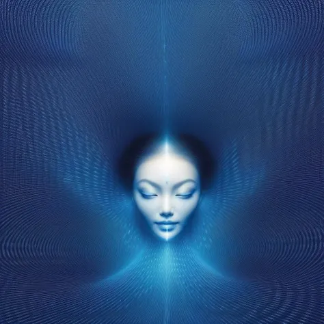 a woman with her eyes closed in a blue light