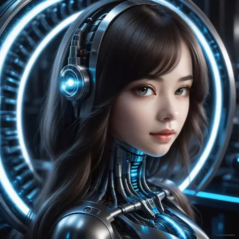 a woman in a futuristic suit with headphones on