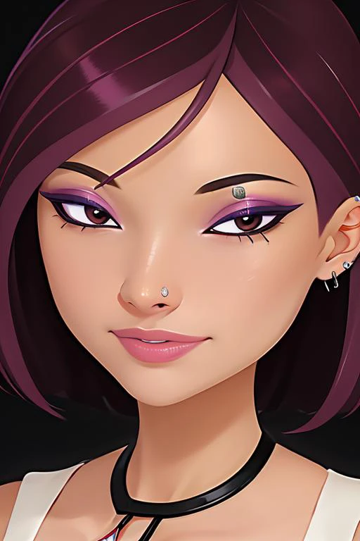 (extremely detailed 8K, high resolution, ultra quality, highly detail eyes, highly detail mouth, highly detailed face, perfect eyes, hd, 2k, 4k, 8k, 16k),  <lora:6teen_NikkiWong-10:0.7> nikki_wong, piercing, necklace, nose piercing, eyebrow piercing