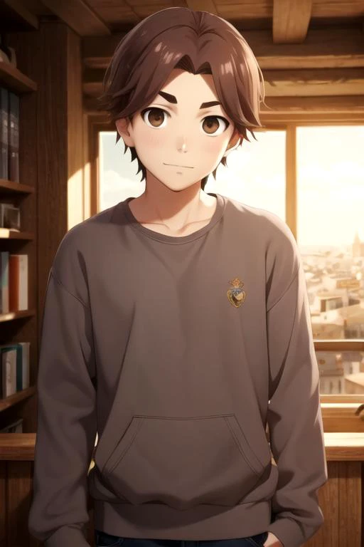 masterpiece, best quality, game cg, 1boy, solo, male focus, looking at viewer, , depth of field, anime coloring, , <lora:seidou_takizawa:0.66>, seidou_takizawa, brown hair, brown eyes, sweatshirt, , medieval europe, High resolution