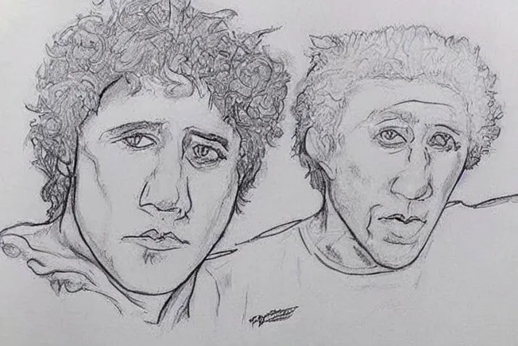 drawing of Roger Daltrey    Missing a flight due to traffic  , art by sketchpad