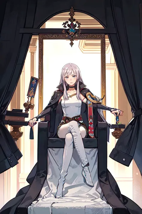 anime - style image of a woman sitting on a throne with a sword