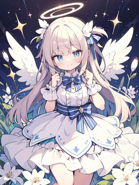 a girl with angel wings and a dress with a bow