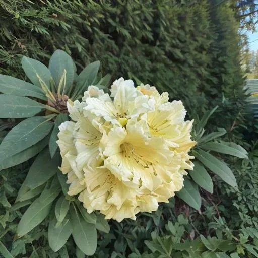 there is a yellow flower that is growing in the bushes