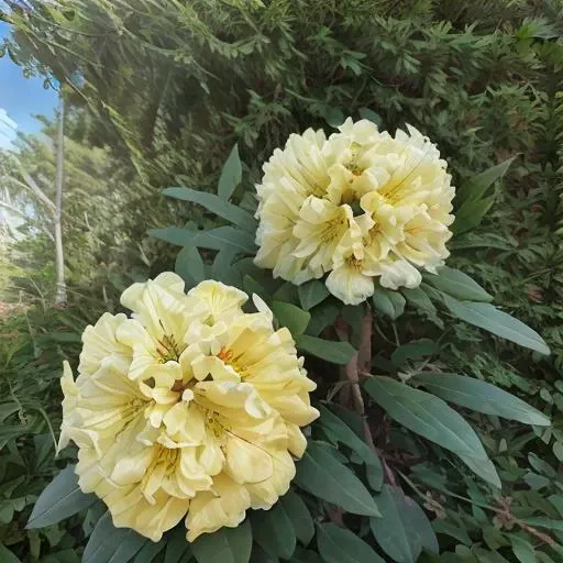 yellow flowers are blooming in a bush with green leaves