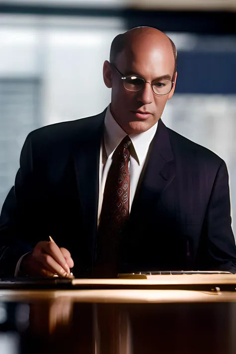 arafed man in a suit and tie writing on a piece of paper