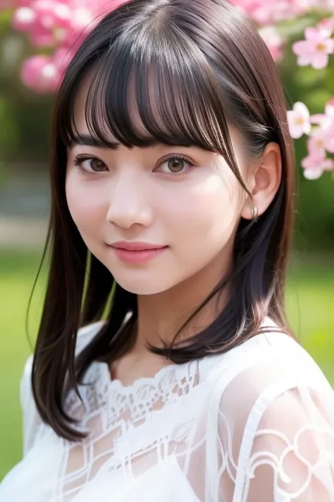 a close up of a woman with long hair and a white dress