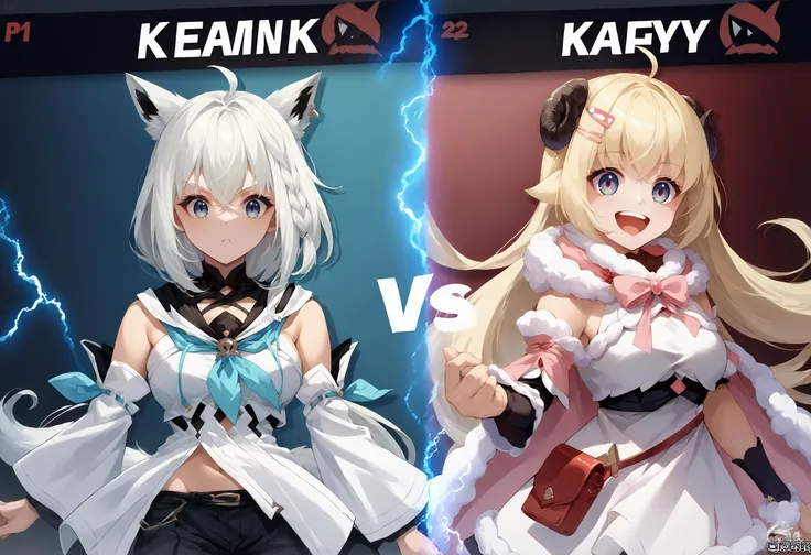 two anime characters are shown in different poses with lightning