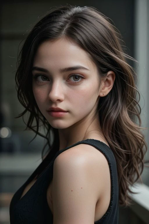 a woman with long hair and a black top posing for a picture