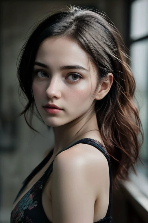 a close up of a woman with long hair and a black top