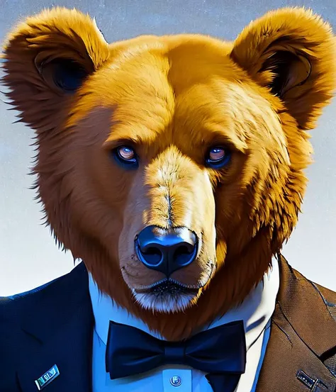 modelshoot style, (extremely detailed 8k wallpaper), A detailed portrait of an anthropomorphic furry bear in a suit and tie, by justin gerard and greg rutkowski, digital art, realistic painting, dnd, character design, trending on artstation, Smoose2, CHV3C...