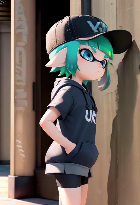 <lora:HerrscherAGGA2023_SD_Splatoon_Inkling_LORA_V1:0.7>
(1boy:1.2), solo, short hair, short sleeves, hat, closed mouth, blue eyes, standing, cowboy shot, outdoors, shorts, day, pointy ears, 
signature, hood, blunt bangs, green hair, from side, short short...