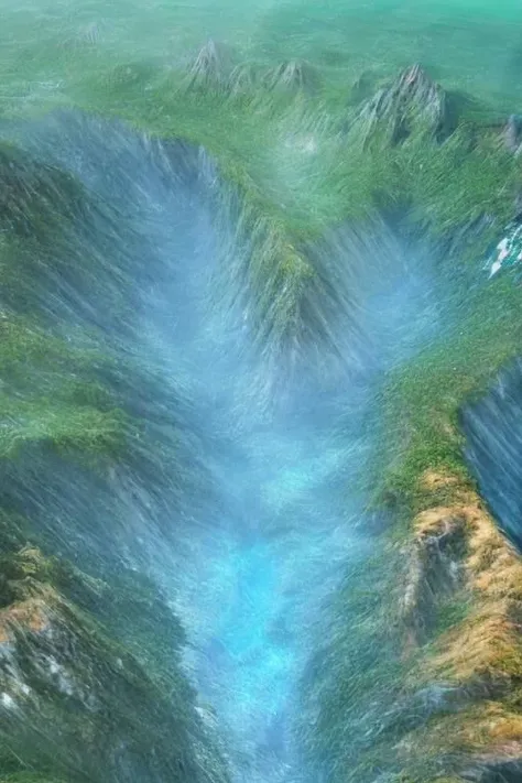 arafed view of a mountain with a stream of water