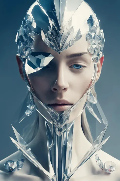 a woman with a futuristic face and a futuristic helmet