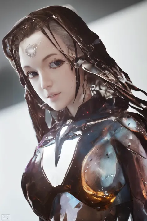 a close up of a woman in a futuristic suit with a helmet on