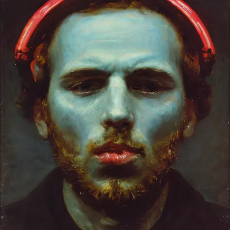 a painting of a man with a red headband on his head