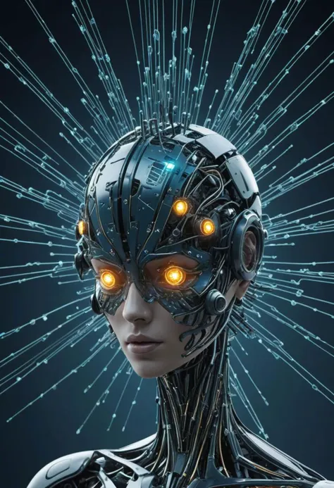 a woman with glowing eyes and a futuristic head