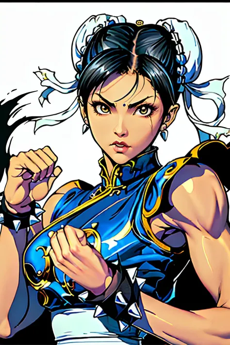 jewelry, 1girl, solo, breasts, street fighter, spiked bracelet, chun-li, bracelet, spikes, large breasts <lora:ChunLi_v1:0.8> ChunLi