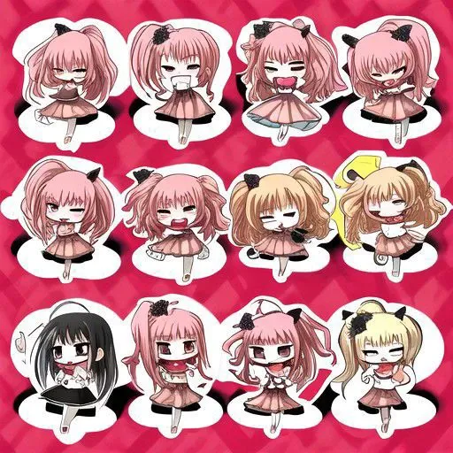 a group of anime stickers with different faces and hair