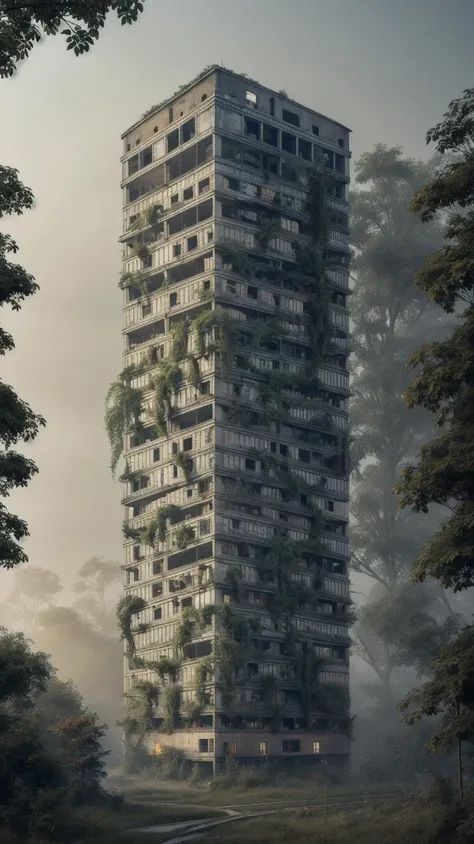 a tall building with a lot of windows and plants growing on the side