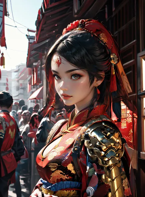 (masterpiece, best quality, highres:1.2),(photorealistic:1.2),1girl,cleavage,<lora:ZSkuijia-200:0.65>,dynamic pose,cover armor,chinese mantle,breastplate,<lora:cyberhanfu_20230617014620:0.5>, cyberhanfu,cheongsam,chinese_clothes,