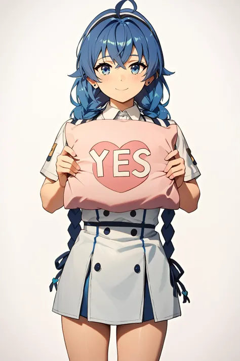 anime girl holding a yes sign with a heart on it