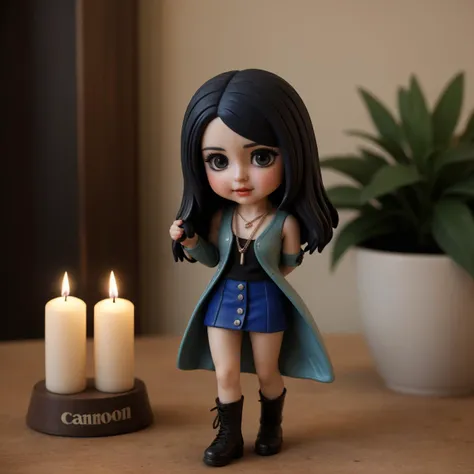 macro studio photo of old antique Victorian marmor figurine of cute Rinoa, chibi Rinoa Heartilly, eyeliner, very slim,
arm warmers, necklace, sleeveless coat, black shirt, blue skirt, arm ribbon, bike shorts, boots,
long hair, black hair,
cozy home in the ...