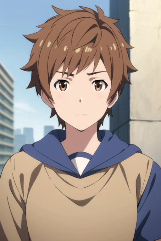 masterpiece, best quality, high quality, 1boy, solo, male focus, looking at viewer, upper body, <lora:gran:0.70>, gran, brown hair, brown eyes, , school uniform